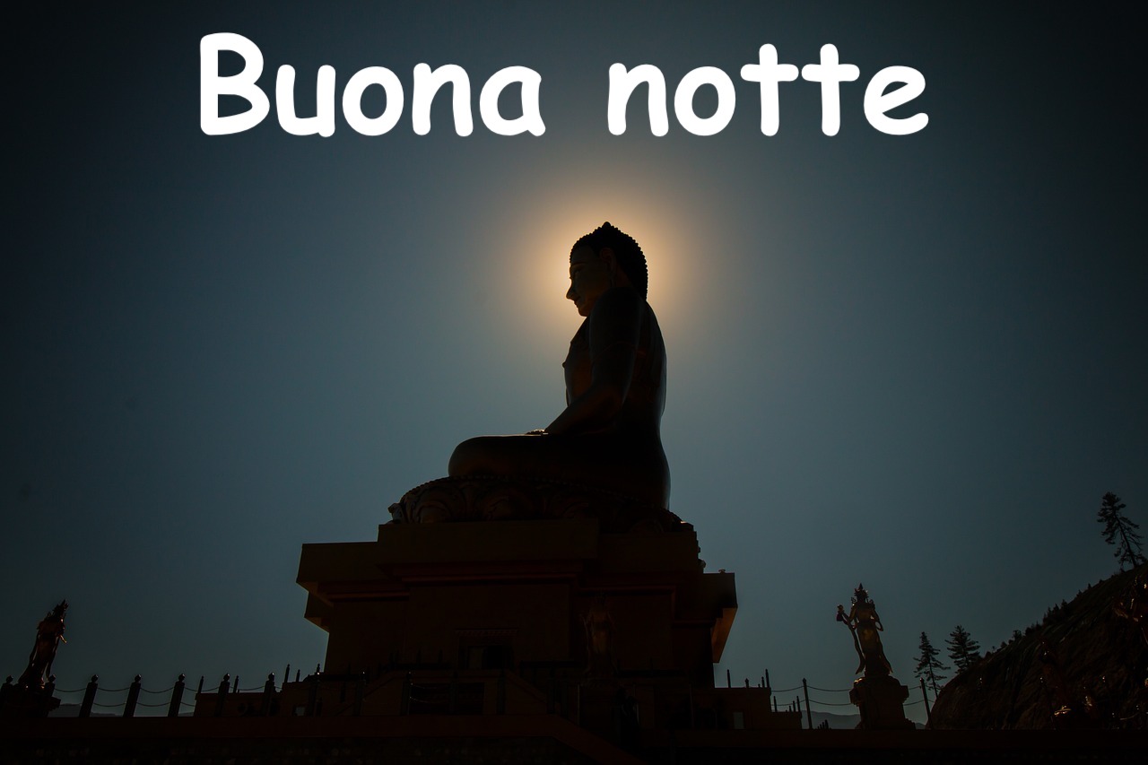 un buddha in penombra medita al chiaro di luna in una notte serena